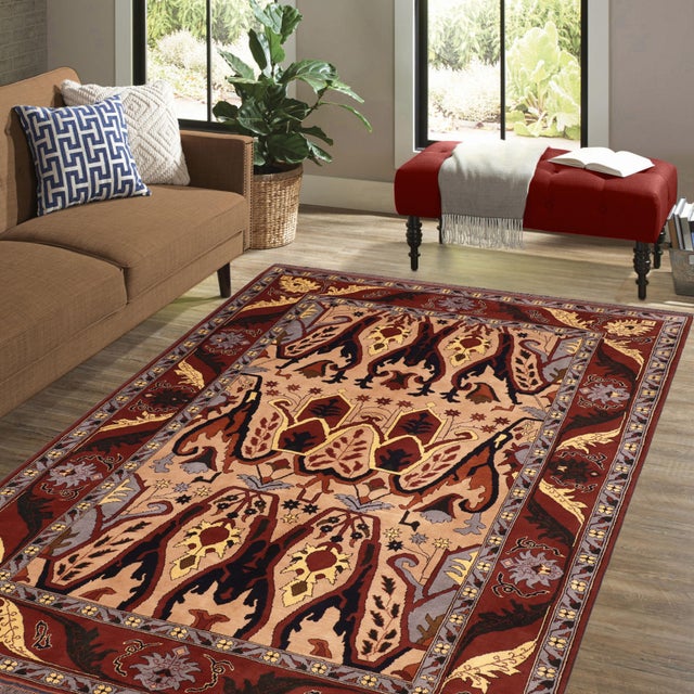 Enhance your home with the timeless craftsmanship of a hand-knotted Kargahi wool rug, celebrated for its tribal artistry,...