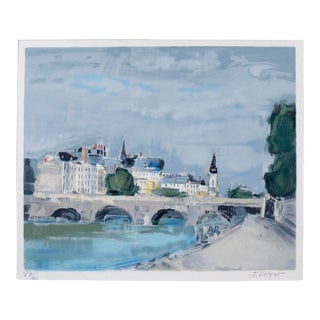 "Bord De Fleuve" Impressionist Landscape of Riverside Paris, Lithograph on Paper by Jacques Voyet For Sale
