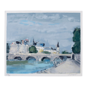 "Bord De Fleuve" Impressionist Landscape of Riverside Paris, Lithograph on Paper by Jacques Voyet