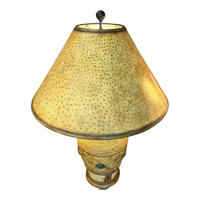 Hollywood Regency Vintage Maitland-Smith Hollywood Regency Table Lamp With Faux Ostrich Drum Shade For Sale - Image 3 of 3