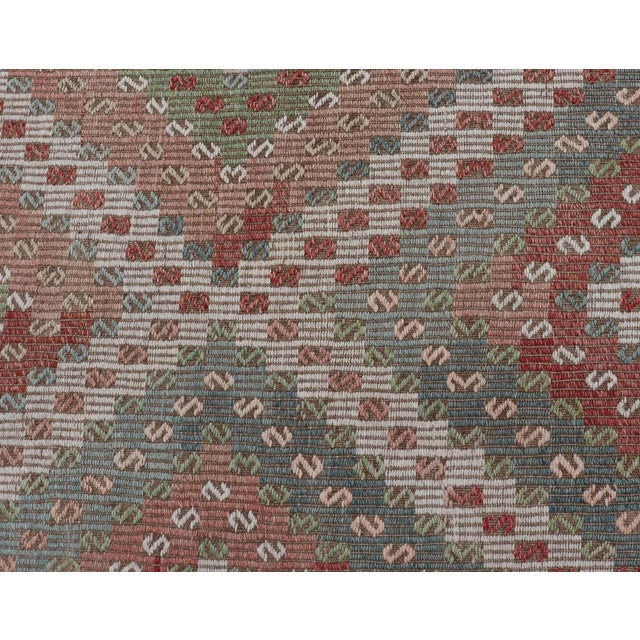 Colorful Vintage Turkish Embroidered Flat-Weave in Diamond Design 7'0 X 10'5 For Sale - Image 12 of 15