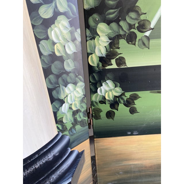 Wood Vintage Italian Style 4-Panel Painted Floor Screen For Sale - Image 7 of 9