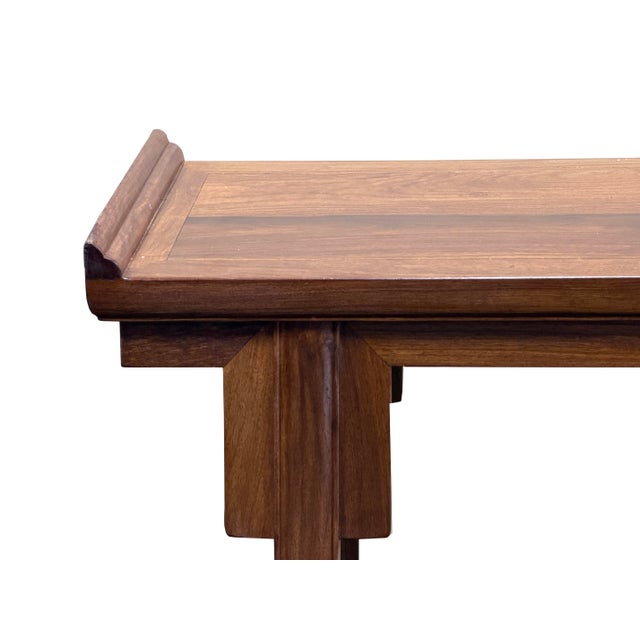 Oriental Point Edge Altar Natural Wood Grain Everted Flanges Console Table For Sale - Image 9 of 13