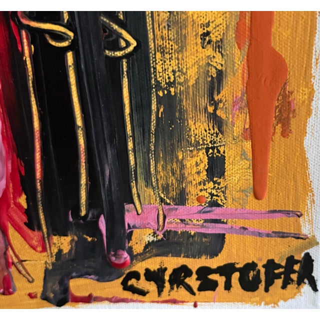 Colorful Abstract Painting on Canvas by Artist Christopher Shoemaker, Signed 14” X 11” For Sale - Image 4 of 11