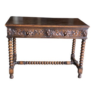 Circa 1880 2 Drawer Carved Writing Table For Sale