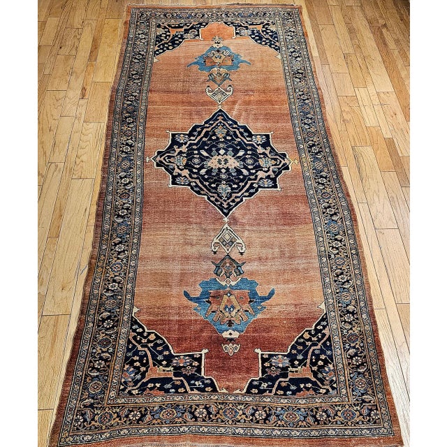 Terra Cotta 19th Century Persian Bidjar Gallery Rug, Hand-Knotted Wool, Geometric Pattern, Brick-Red & Navy,7x15 For Sale - Image 8 of 16