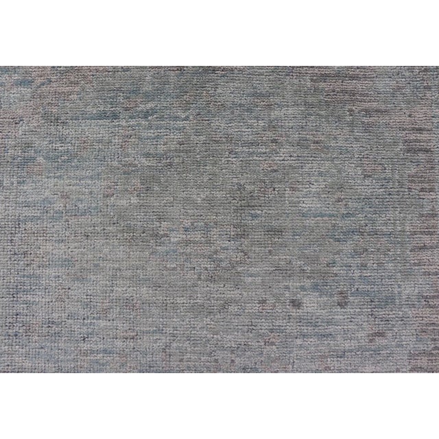 Modern Muted Oushak Type Rug in Wool With Sub-Geometric Design in Green & Earthy Tones For Sale - Image 4 of 13
