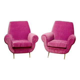Mid-Century Italian Club Chairs With Rolled Arms and Angular Shape - a Pair For Sale