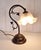 Vintage Table Lamp with Patinated Brass Frame on Maple Base and Adjustable Decorated Glass Shade, 1970s For Sale - Image 3 of 6