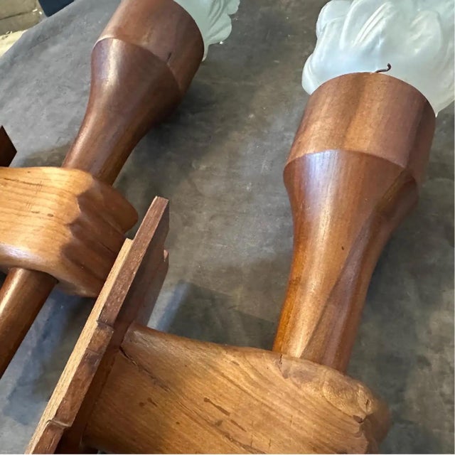 Set of Two 1940s Art Deco Wood and Glass Italian Wall Sconces For Sale - Image 11 of 12