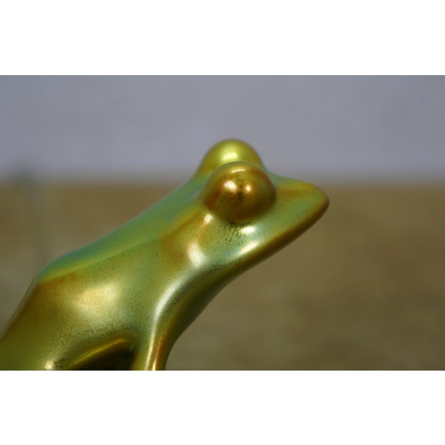 Late 20th Century Zsolnay Eosin Hungarian Iridescent Green Art Deco Frog & Girl Figurines 3" For Sale - Image 13 of 13