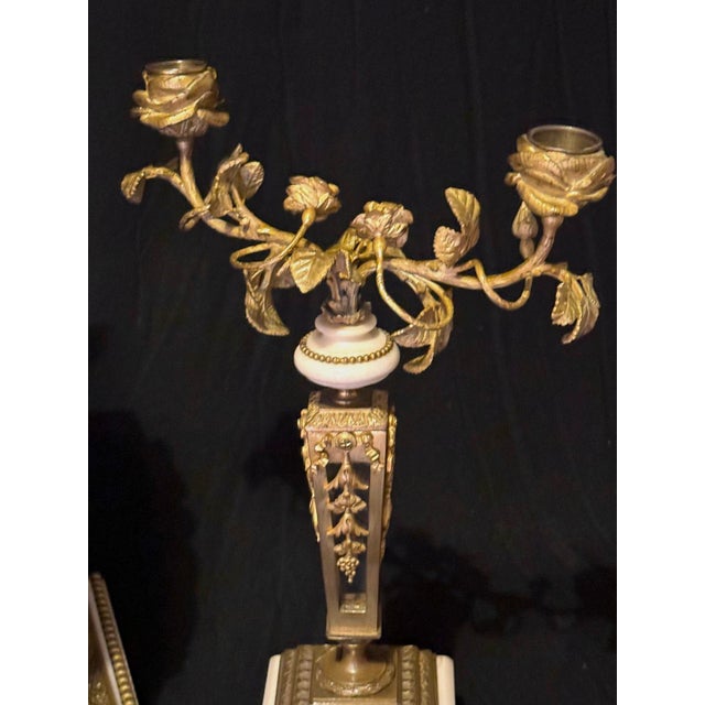 19th C French Louis XVI Bronze Crystal Clock Set 3Pc For Sale - Image 12 of 17