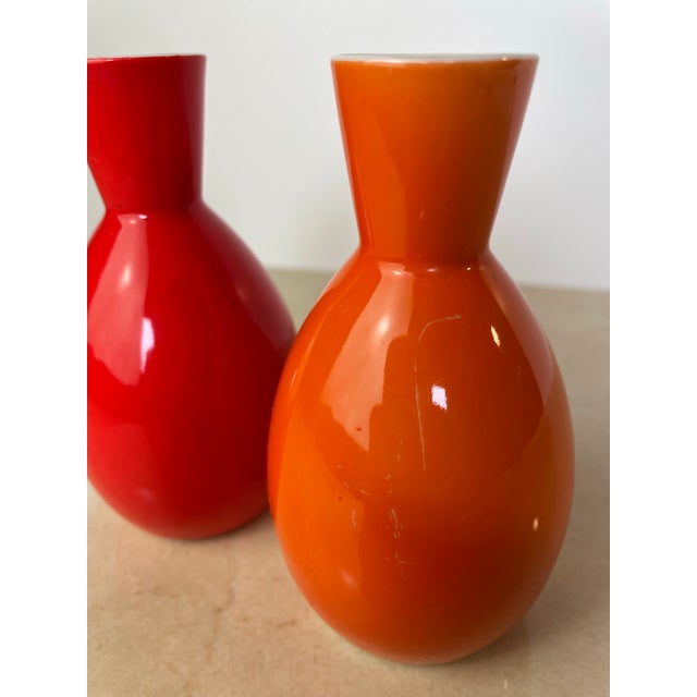 Pair Vintage Omc Japan Ceramic Sake Bottles, Red & Orange For Sale In Seattle - Image 6 of 7