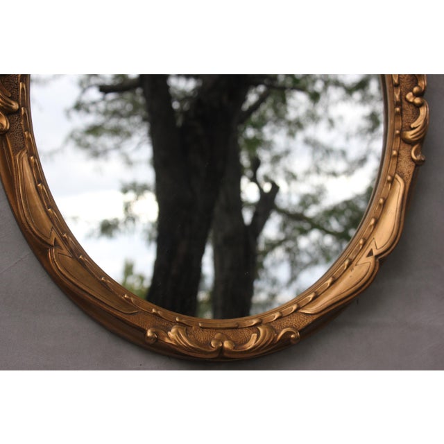 Vintage Gold Gilt Bronze Oval Wall Mirror, Belgium, 1970s For Sale - Image 4 of 10