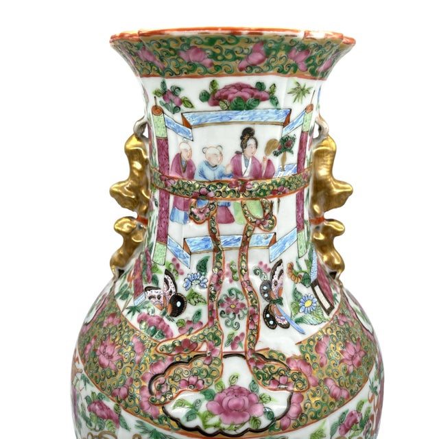 Canton Famille Rose Mandarin Vase, Fluted Body and Castellated Top, Ca. 1840 For Sale - Image 6 of 13