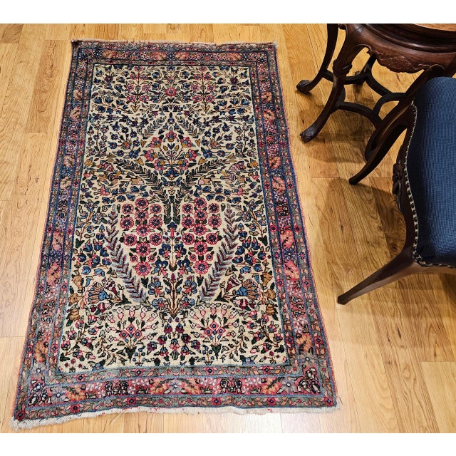 Early 20th Century Persian Kerman Lavar Rug, Hand-Knotted Wool, Allover Floral Pattern, Ivory & Green, 3x5 For Sale - Image 11 of 13