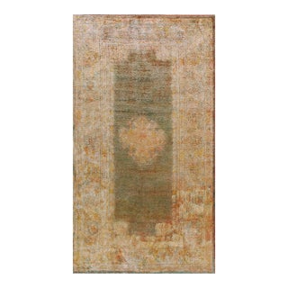 1880s Sky Blue Ghiordes Tribal Antique Turkish Angora Oushak Rug 5' X 8' 9" Knotted Wool Carpet For Sale