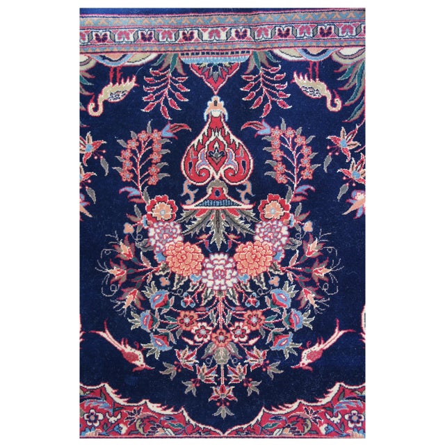 Vintage Square Persian Vase Floral Bird & Butterfly Area Rug For Sale - Image 4 of 6