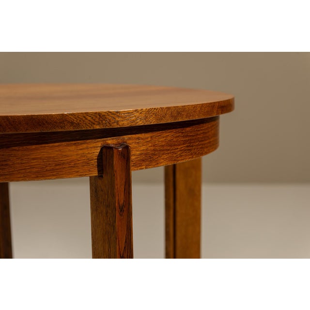 Brown Amsterdam School Side Table in Oak with Geometric Legs, Netherlands, 1920s For Sale - Image 8 of 11