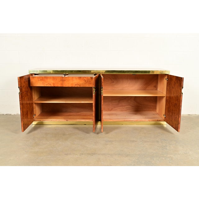 1970s Pierre Cardin Mid-Century Modern Burl Wood and Brass Sideboard Credenza, 1970s For Sale - Image 5 of 18