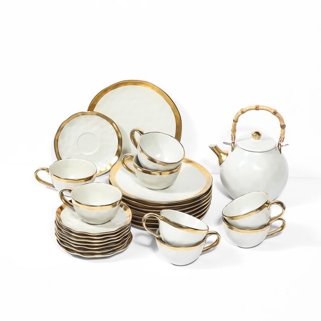 Modernist Porcelain W/Gilt Accents Tea/Coffee Service for 8 by Tania Bulhões For Sale - Image 4 of 18