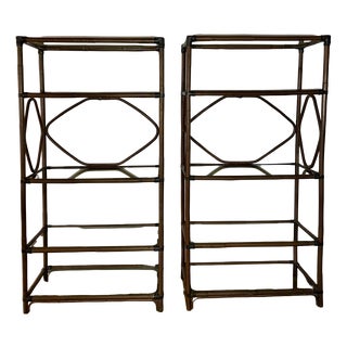 Rattan and Smoked Glass Shelves, 1960s, Set of 2 For Sale