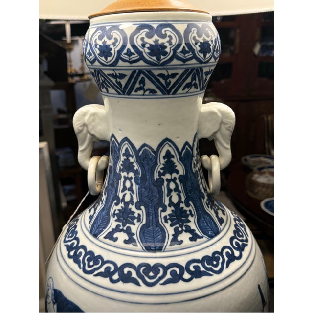 1990s Large Scale Chinese Export Blue & White Urn Form Lamp For Sale In New York - Image 6 of 12