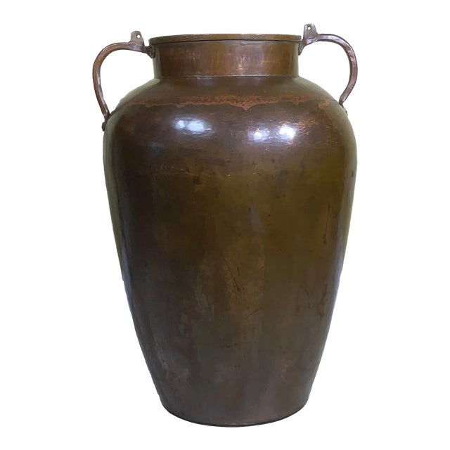 Large Vintage Hand Hammered Copper Vessel For Sale