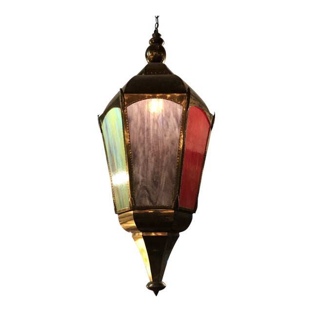 Vintage Moroccan Multicolor Lantern Pendant - Set of 2 For Sale