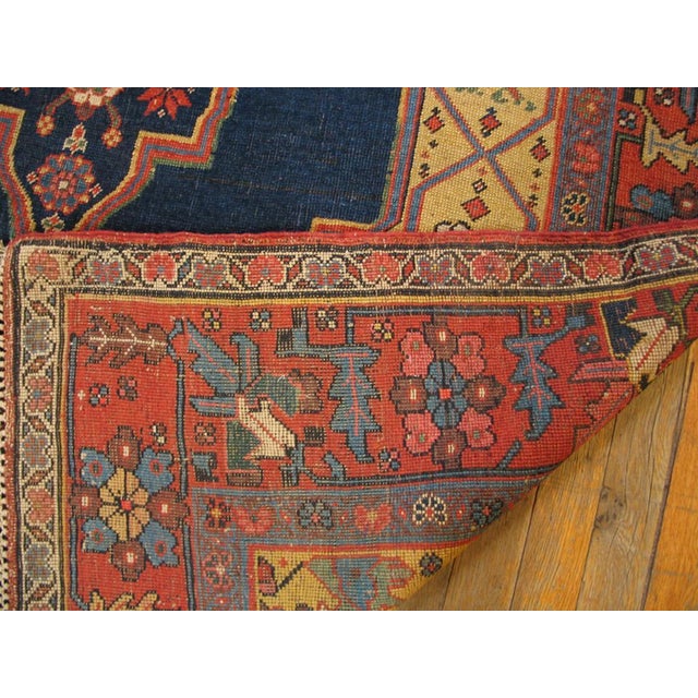 1880s Blue Medallion Antique Persian Bijar Rug 4' 9" X 8' 2" Handknotted Wool Carpet For Sale In New York - Image 6 of 7