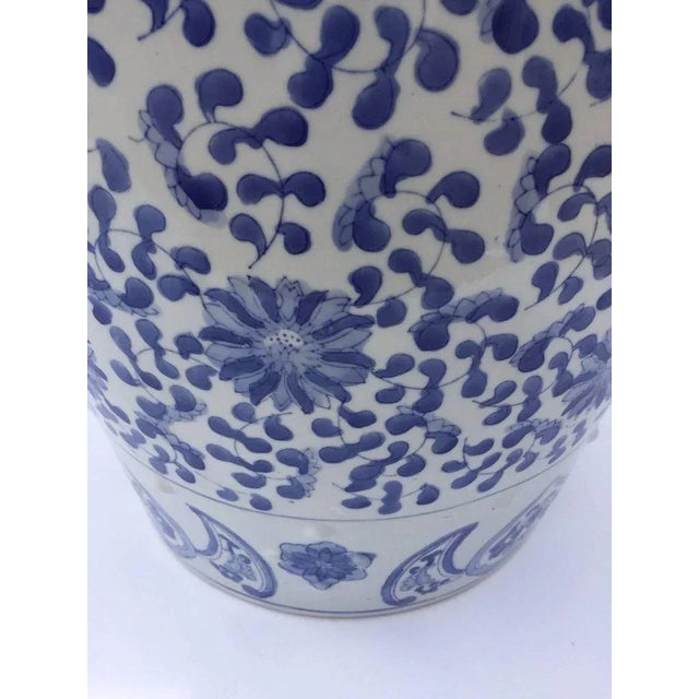 Ceramic Asian Garden Seat in Blue and White Floral Motifs For Sale - Image 4 of 12