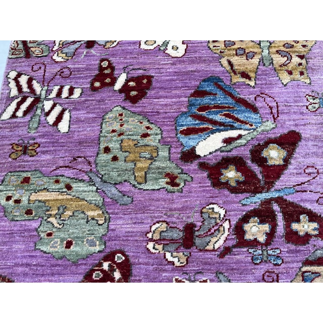 Qashqai Butterfly Design Runner, Lilac Purple, 2'9" X 9'7" For Sale - Image 12 of 12