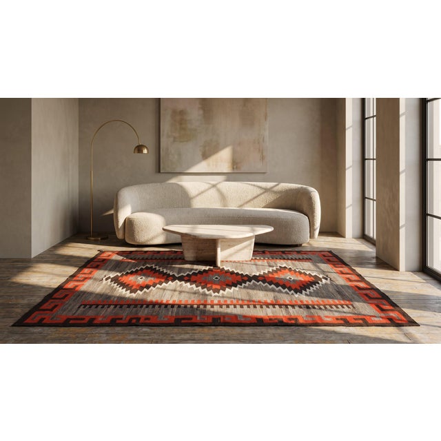 Textile 1930s Gray Geometric Tribal Antique American Navajo Rug 4'10" X 7'0" Flatweave Wool Carpet For Sale - Image 7 of 9