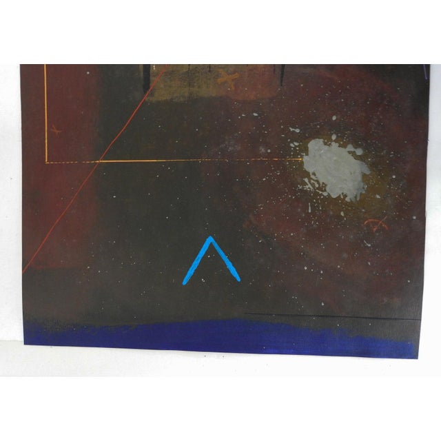 Vintage 1970's acrylic on paper abstract painting in earth tones. Unsigned. Unframed, edge wear.