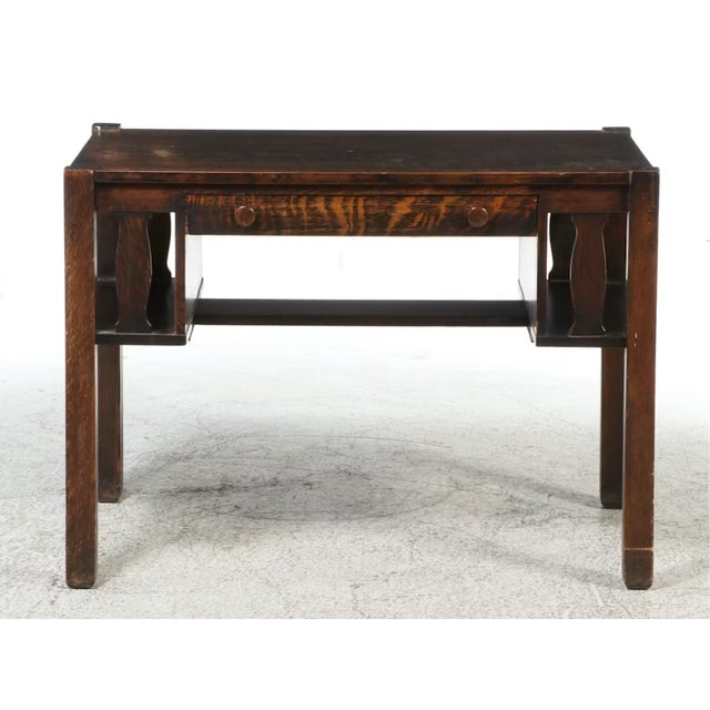 Arts & Crafts Antique Arts and Crafts Single Drawer Oak Desk For Sale - Image 3 of 11