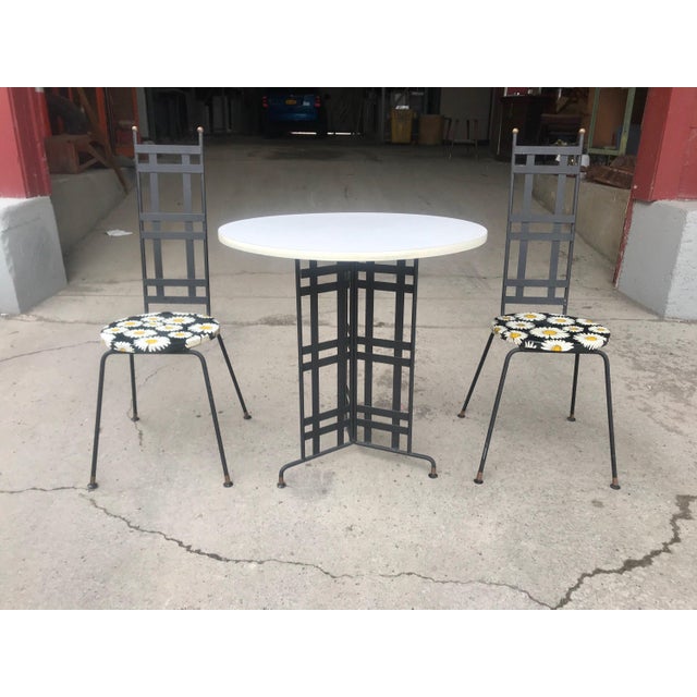 Mid Century Modern Wrought Iron Bistro Set 3 Pieces Chairish