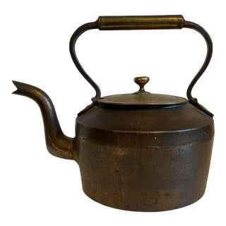 Antique Late 19th Century Hand Forged Solid Brass Copper Tea Kettle For Sale