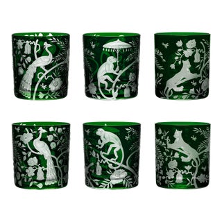 ARTEL Chinoiserie Collection Double Old Fashioned Glasses in British Racer Green, Set of 6 For Sale