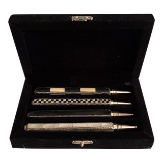 Vintage Mother-of Pearl Square-Shaped Pen Set in Prsentation Box For Sale