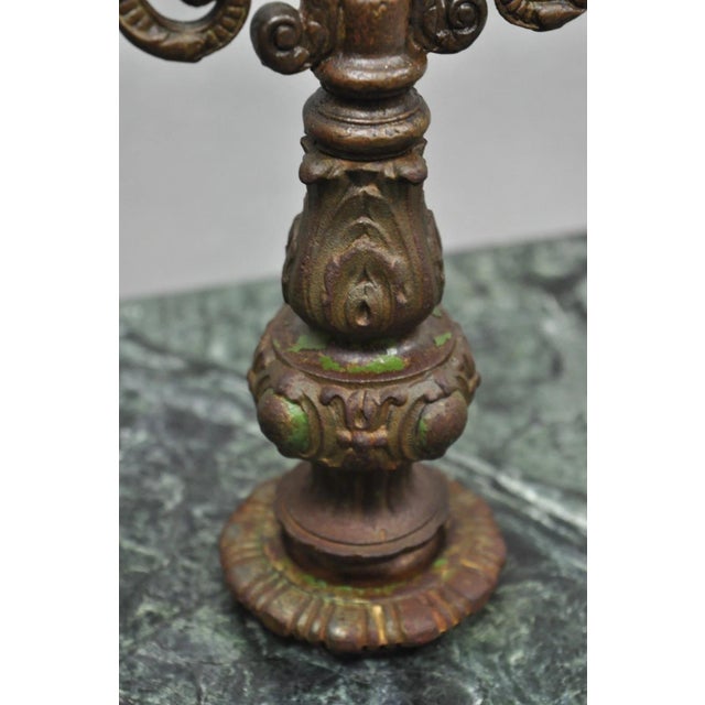 Antique Victorian Green Marble Cast Iron Pedestal Base Smoking Stand Side Table For Sale - Image 11 of 12