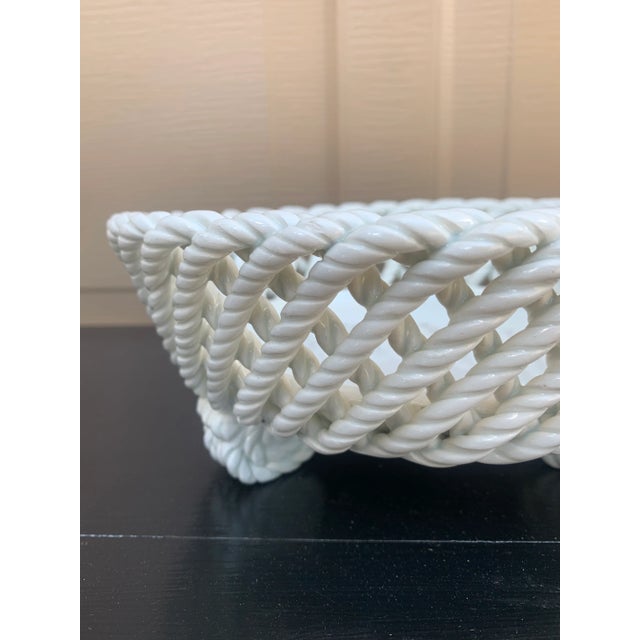 Ceramic 1960s French Country White Ceramic Woven Rope Cachepot Basket For Sale - Image 7 of 13