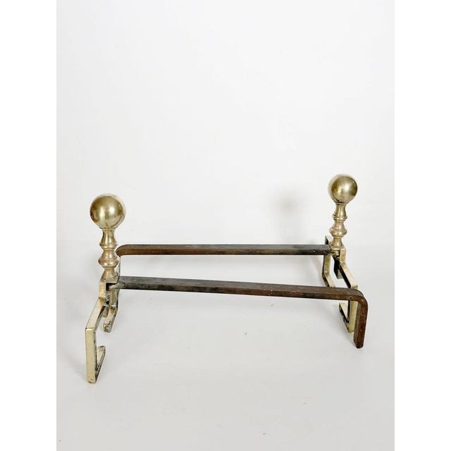 Brass and Cast Iron Andirons, France, 1970s, Set of 2 For Sale - Image 9 of 11