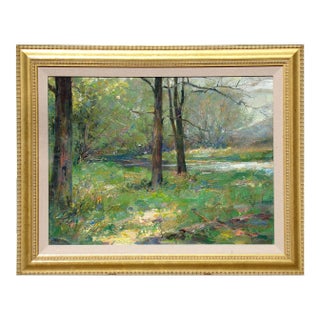 Scott Burdick "Wisconsin Landscape" Original Impressionistic Forest Oil Painting on Board, Framed For Sale
