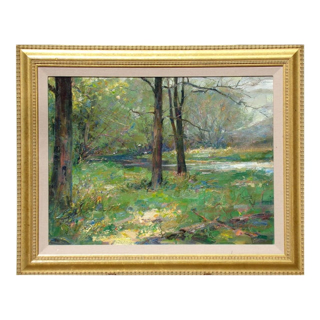 Scott Burdick "Wisconsin Landscape" Original Impressionistic Forest Oil Painting on Board, Framed For Sale