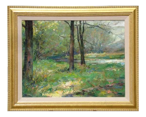 Scott Burdick "Wisconsin Landscape" Original Impressionistic Forest Oil Painting on Board, Framed
