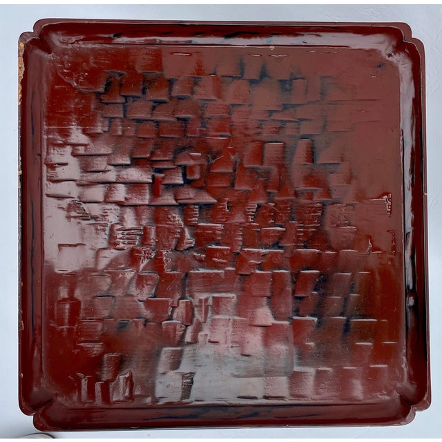 1900 - 1909 Antique Hand Carved Asian Oxblood Lacquer Low Side or Drink Table - For Sale - Image 5 of 8