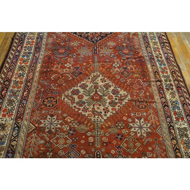 Red 1890s Red Medallion Antique Persian Ghashghaie Carpet 5'6" X 11' Knotted Wool Rug Runner For Sale - Image 8 of 11