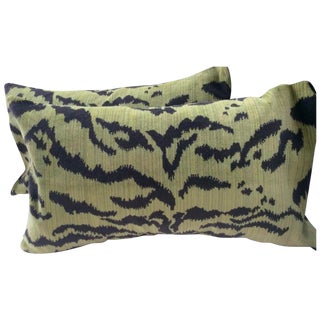 Moss Scalamandre "Le Tigre" Down Pillows - a Pair For Sale