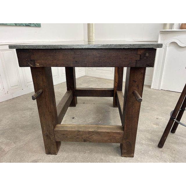 Wood Vintage Oak and Granite Worktable, 1930s For Sale - Image 7 of 8