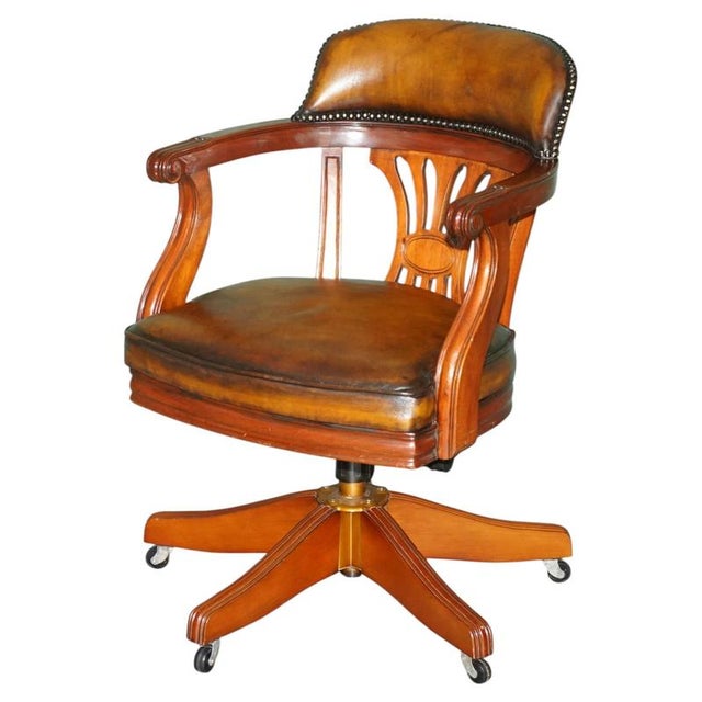 Vintage Brown Leather Captains Directors Chair For Sale - Image 18 of 18